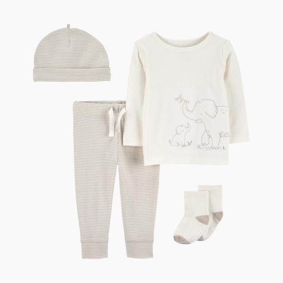 Carters Newborn Unisex Elephant 4 Piece Outfit Set Gray White - Picture 1 of 5